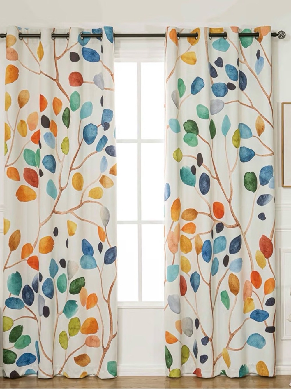 Emwnodti Multi-Color Leaf Pattern Grommet Window Curtains  2 Panels 52 X 96”